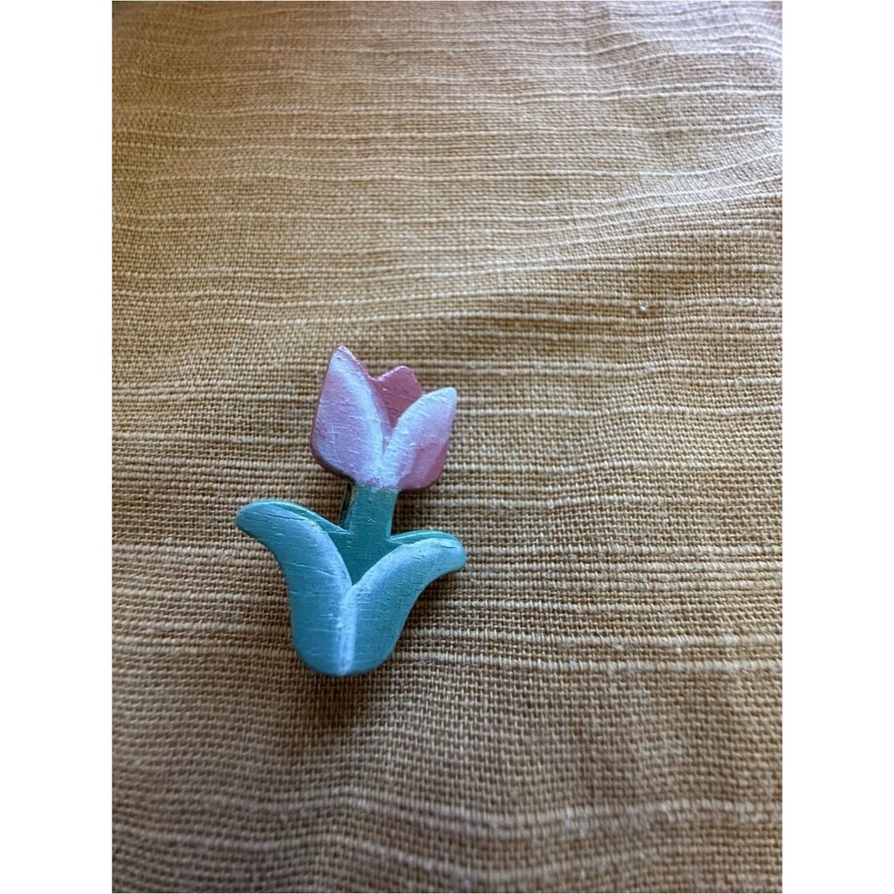 Hand Painted Tulip Wood Pin - Pink and Mint